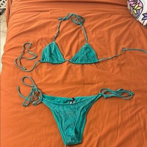 Sparkly Green Triangle Bikini Set